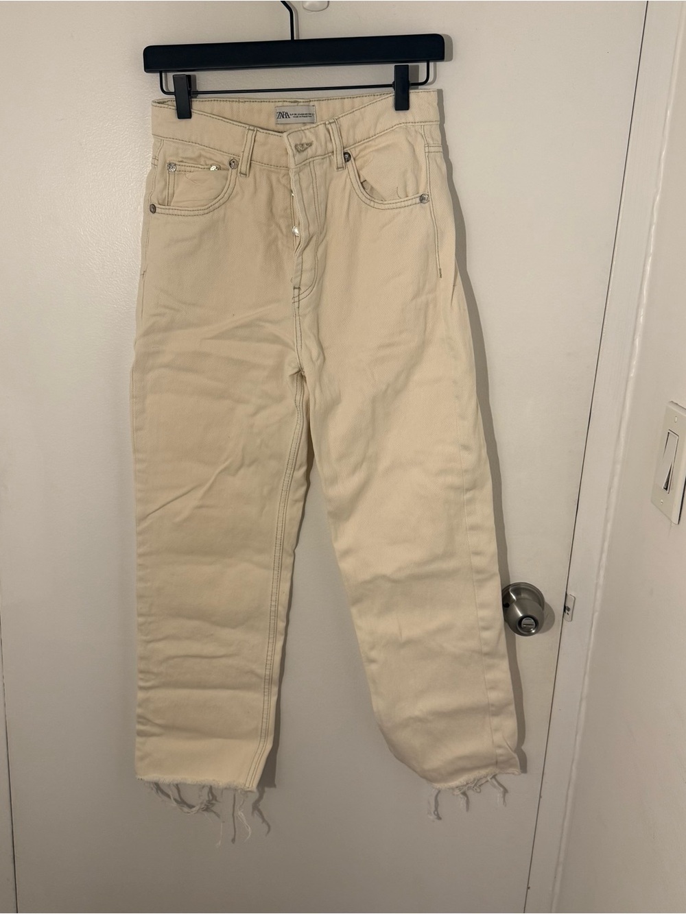 Zara Cream Button-Fly Straight Jeans